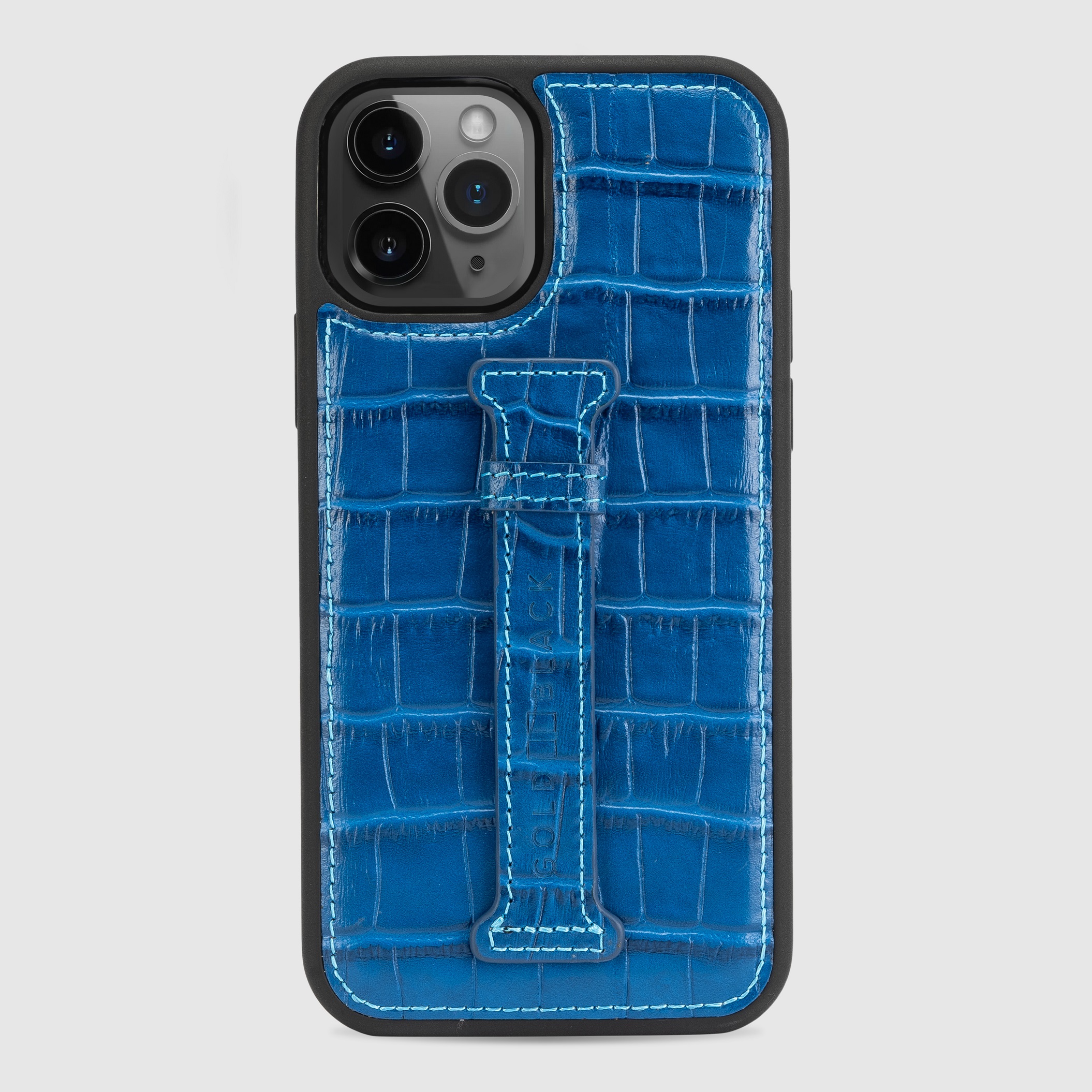 غطاء جوال ايفون 12 برو مع حامل الاصبع  (كروكو) - الازرق